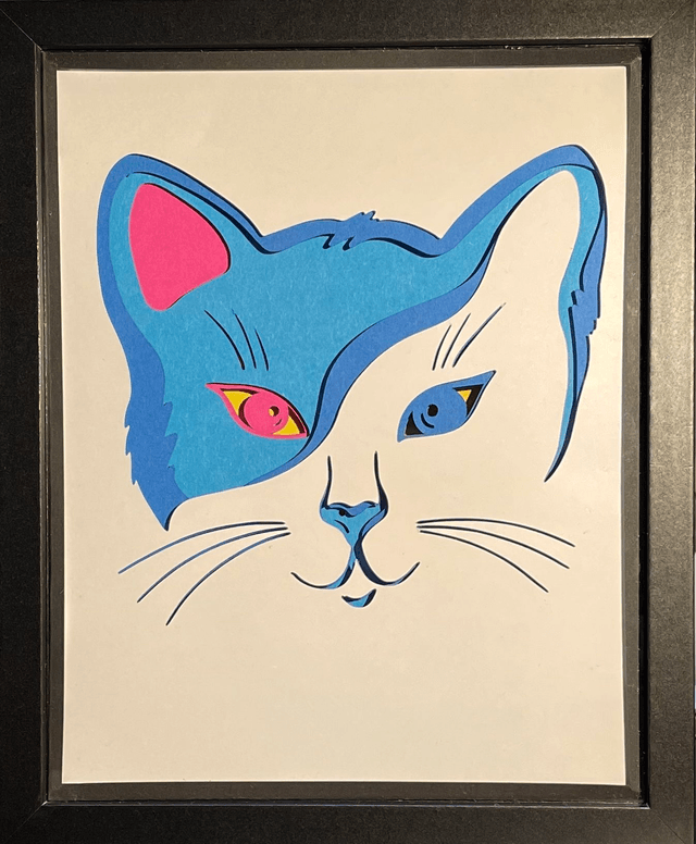 Tête de chat simple (bleu) - cadre 3D