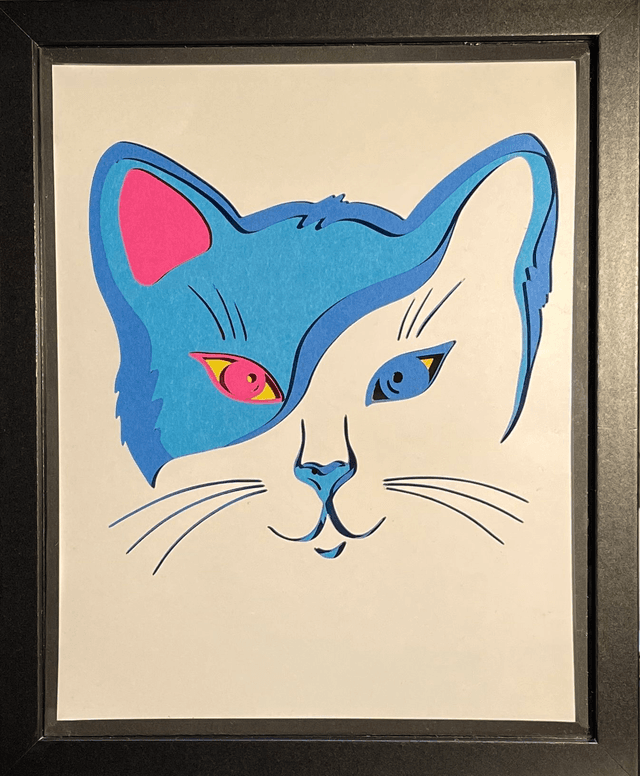 Tête de chat simple (bleu) - cadre 3D